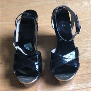 Size 38 black ombré patent jimmy choo wedges